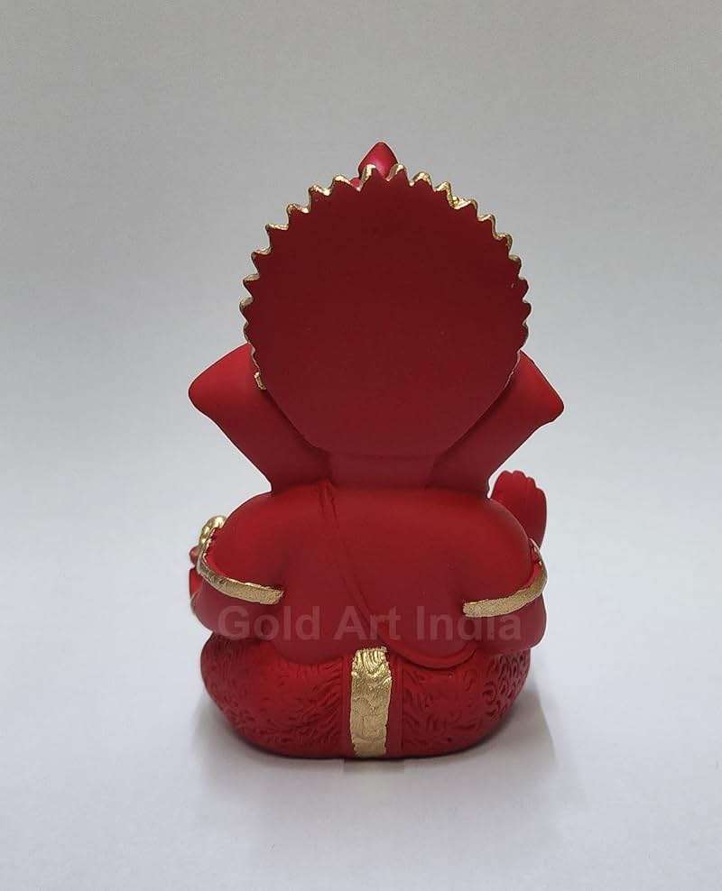 Gold Art India Mukut Ganesha Idol for Car Dashboard Maroon Red and Gold Small Ganesha Murti Ganpati Idol for Home Decor Puja Lord Ganesh Statue Gift for Office Desk Puja Room Figurine - Image 6