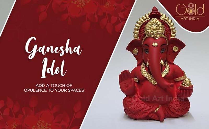 Gold Art India Mukut Ganesha Idol for Car Dashboard Maroon Red and Gold Small Ganesha Murti Ganpati Idol for Home Decor Puja Lord Ganesh Statue Gift for Office Desk Puja Room Figurine - Image 7