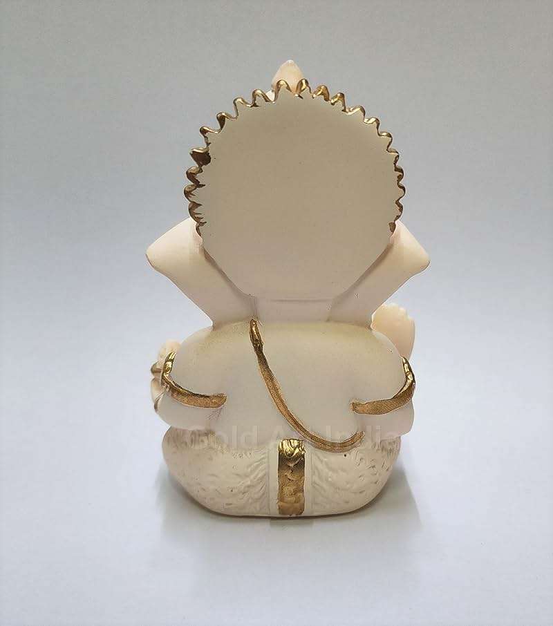 Gold Art India Peach Ivory Finish Ganesha Idol Car Dashboard IdolGanesha Murti Ganpati Idol for Home Decor Puja Lord Ganesh Statue Gift for Office Desk Puja Room Figurine - Image 4