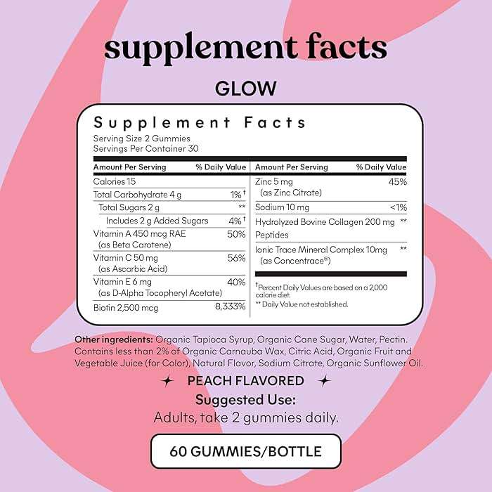 Lemme Glow Collagen Gummies for Thick Hair, Strong Nails & Healthy Skin with Multi-Collagen Peptides, Biotin, Trace Minerals, Zinc, Vitamins A, C & E, Dairy & Gluten Free, Peach Flavor, 60 ct. - Image 5