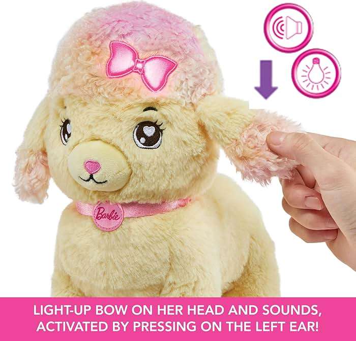 Mattel Barbie Plush Toy Playset, Hairdresser Poodle Stuffed Animal with Lights & Sounds, Plus Themed Purse & 6 Accessories, Salon Pet Adventure - Image 4