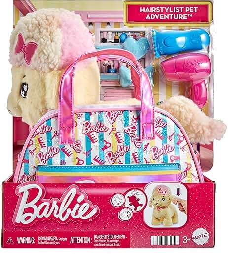 Mattel Barbie Plush Toy Playset, Hairdresser Poodle Stuffed Animal with Lights & Sounds, Plus Themed Purse & 6 Accessories, Salon Pet Adventure - Image 6