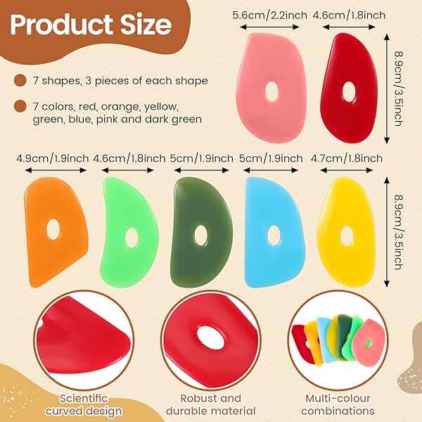 Sherr 21 Pcs Soft Ribs for Pottery Clay Silicone Rib Ceramics Tools Pottery Rubber Clay Ceramic Ribs for Adult DIY Smooths Shapes Sculpting Tools, 7 Styles(Bright Color,Classic Style) - Image 2