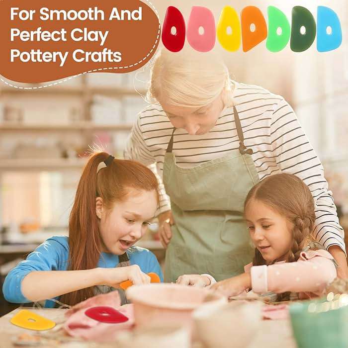 Sherr 21 Pcs Soft Ribs for Pottery Clay Silicone Rib Ceramics Tools Pottery Rubber Clay Ceramic Ribs for Adult DIY Smooths Shapes Sculpting Tools, 7 Styles(Bright Color,Classic Style) - Image 6