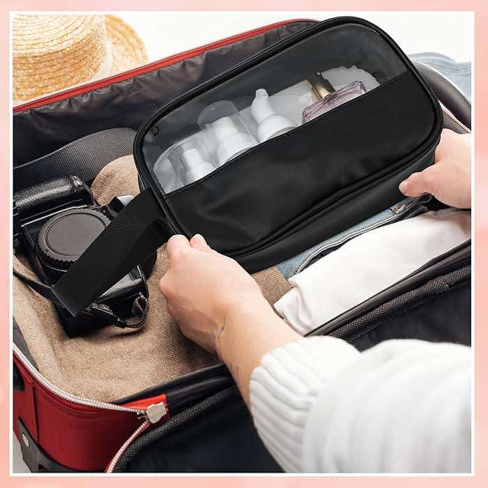 Buryeah 12 Pieces Toiletry Bags Bulk for Women Men Translucent Small Travel Makeup Pouch Portable Waterproof Organizer Set for Accessories Toiletries Gifts for Wedding(Black) - Image 2