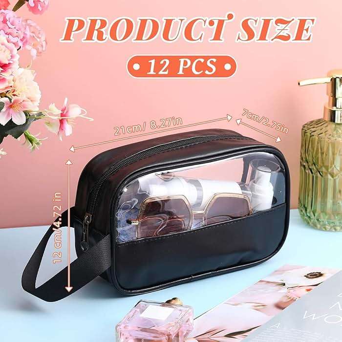 Buryeah 12 Pieces Toiletry Bags Bulk for Women Men Translucent Small Travel Makeup Pouch Portable Waterproof Organizer Set for Accessories Toiletries Gifts for Wedding(Black) - Image 3
