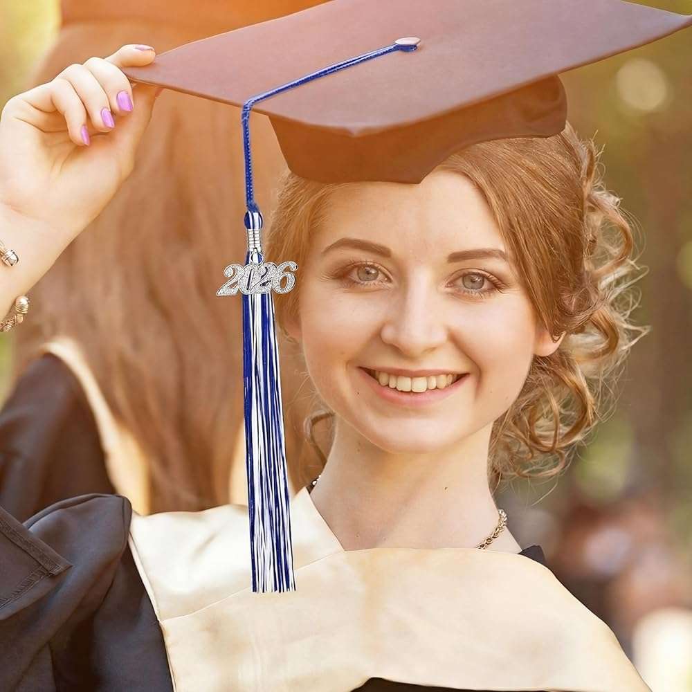 24 Pieces Graduation Tassels with 2026 Year Date Charms Grad Graduation Cap Tassel Decoration for 2026 Party Gifts Activities, 16.2 Inch(Royal Blue, White, Silver) - Image 2