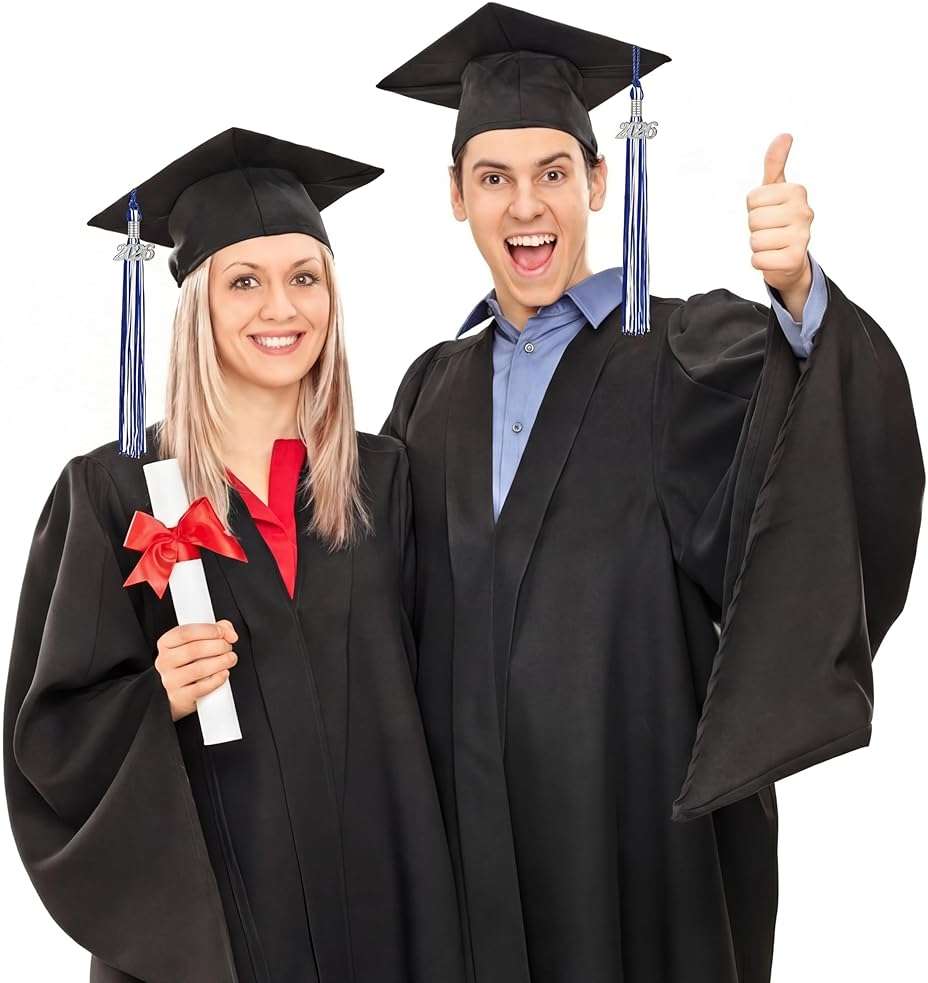 24 Pieces Graduation Tassels with 2026 Year Date Charms Grad Graduation Cap Tassel Decoration for 2026 Party Gifts Activities, 16.2 Inch(Royal Blue, White, Silver) - Image 4