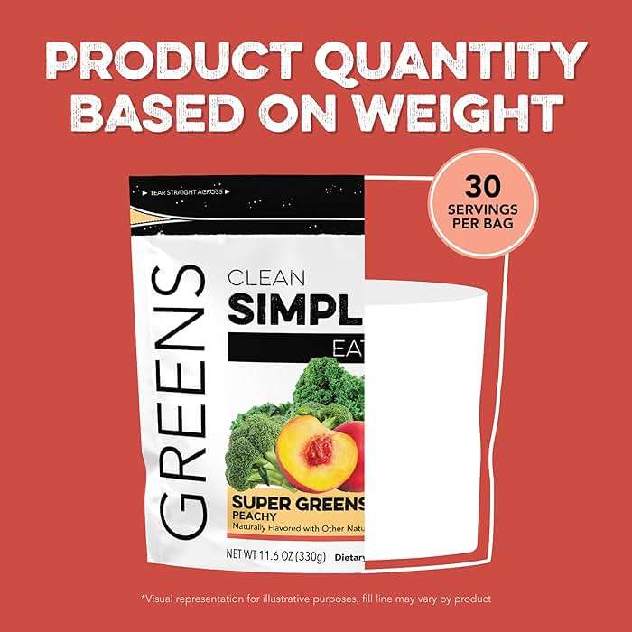 Clean Simple Eats Super Greens Powder, Naturally Flavored Greens Powder with Chlorella, Spirulina, Superfoods & Prebiotic Fiber, No Artificial Ingredients, Gluten Free, Peachy Greens Flavor, 30 Srvgs - Image 5