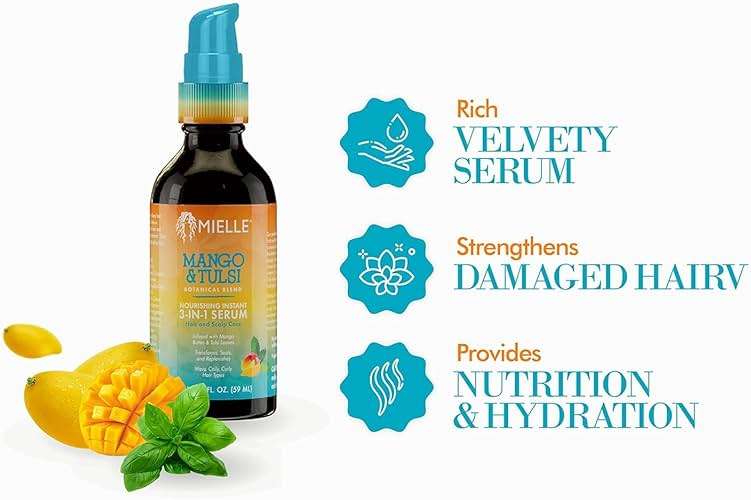 Mielle Organics Mango & Tulsi Nourishing 3-in-1 Hair Serum - Hair & Scalp Serum for Frizz Control, Split Ends & Moisture Balance - Strengthens & Seals Cuticles with Nutrients (12 Fl Oz) - Image 3