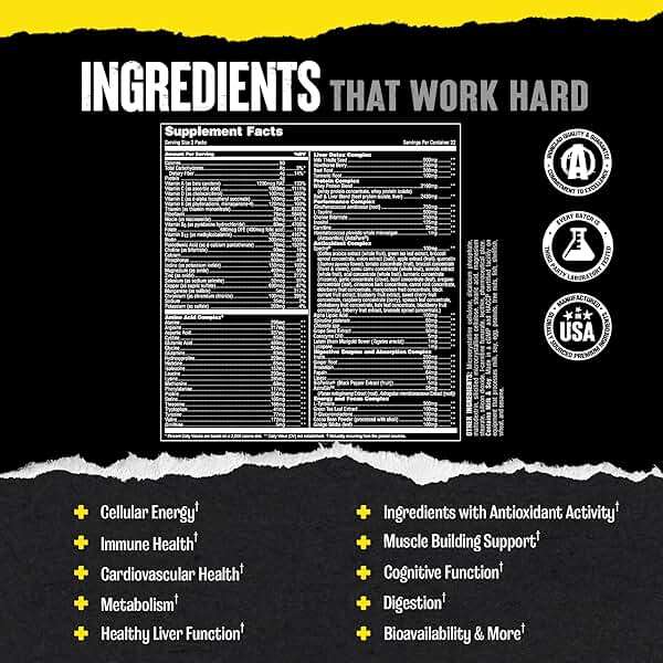 Animal Pak Daily Multivitamin for Men & Women | All-in-One Nutrition Supplement | Vitamins C, B, D, Zinc, Amino Acids, Digestive Enzymes | Supports Performance Immunity, Energy & Focus | 44 Day Supply - Image 5