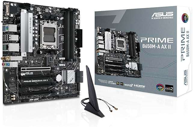 ASUS Prime B650M-A AX II AMD B650 AM5 Ryzen™ Desktop 9000 8000 & 7000 Micro-ATX mATX Motherboard, DDR5, PCIe 5.0 M.2, 2.5Gb LAN, Wi-Fi 6, DisplayPort, HDMI®, USB 3.2, USB 3.2 Type-C®, BIOS Flashback™ - Image 1
