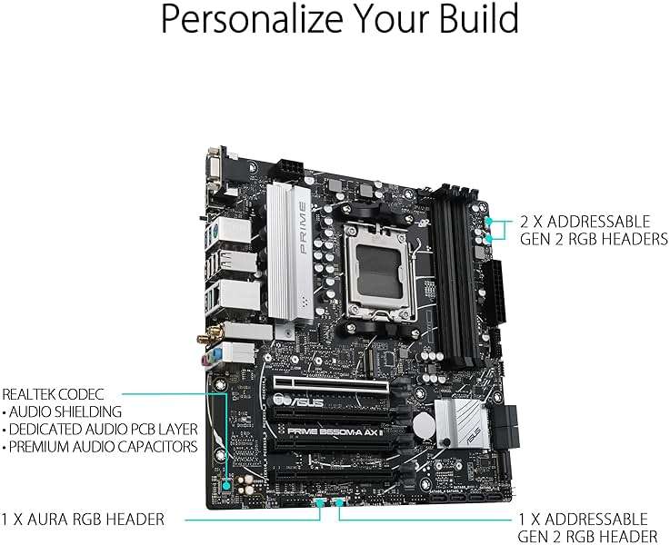 ASUS Prime B650M-A AX II AMD B650 AM5 Ryzen™ Desktop 9000 8000 & 7000 Micro-ATX mATX Motherboard, DDR5, PCIe 5.0 M.2, 2.5Gb LAN, Wi-Fi 6, DisplayPort, HDMI®, USB 3.2, USB 3.2 Type-C®, BIOS Flashback™ - Image 4