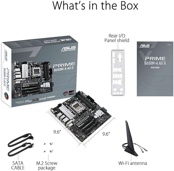 ASUS Prime B650M-A AX II AMD B650 AM5 Ryzen™ Desktop 9000 8000 & 7000 Micro-ATX mATX Motherboard, DDR5, PCIe 5.0 M.2, 2.5Gb LAN, Wi-Fi 6, DisplayPort, HDMI®, USB 3.2, USB 3.2 Type-C®, BIOS Flashback™ - Image 6