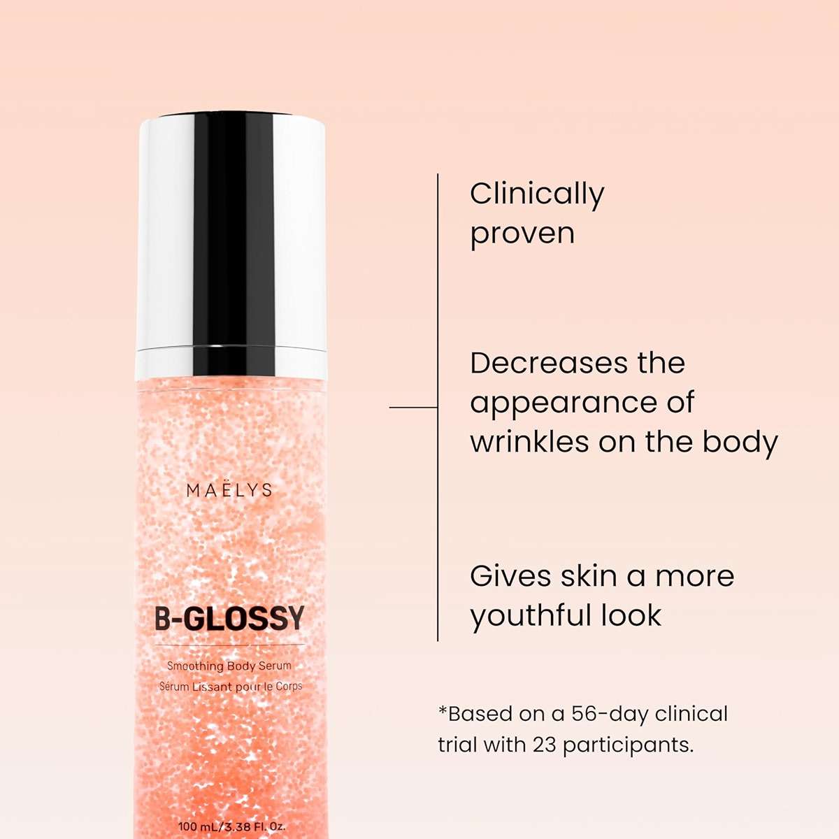 MAËLYS B-GLOSSY Hyaluronic Acid Body Serum - Firming & Hydrating Body Serum for Crepey Skin - Peptides + Meadowfoam - Helps Smooth Look of Wrinkles & Aging Skin - Lightweight Firming Serum (3.4 Fl Oz) - Image 2