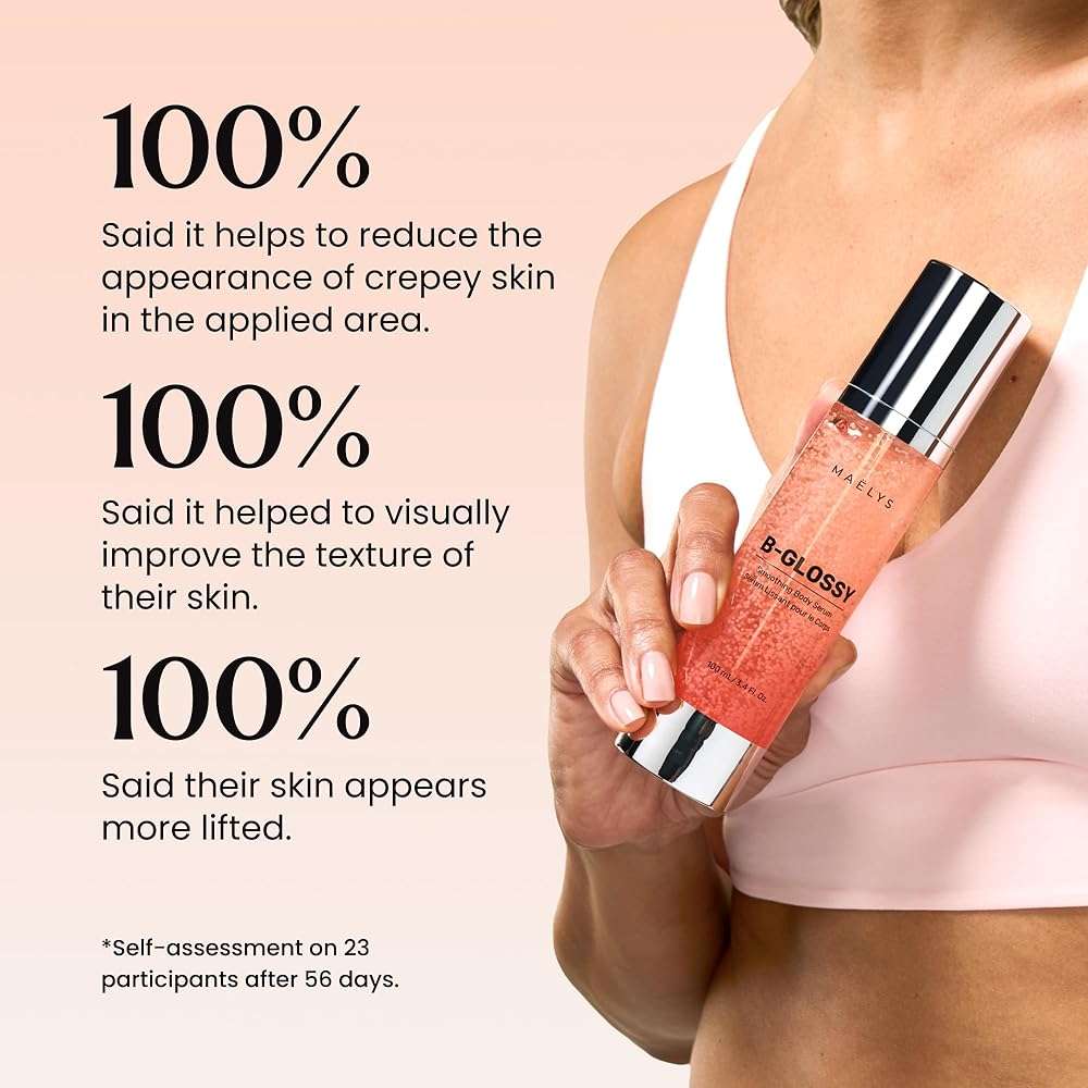 MAËLYS B-GLOSSY Hyaluronic Acid Body Serum - Firming & Hydrating Body Serum for Crepey Skin - Peptides + Meadowfoam - Helps Smooth Look of Wrinkles & Aging Skin - Lightweight Firming Serum (3.4 Fl Oz) - Image 8