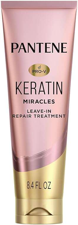 Pantene Keratin Leave-In Conditioner with Argan Oil, Protein Treatment for Dry, Damaged & Color-Treated Hair, Repairs Split Ends & Protects from Damage, Formaldehyde-Free, 8.4 Fl Oz - Image 1