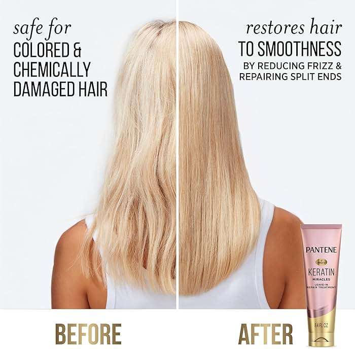 Pantene Keratin Leave-In Conditioner with Argan Oil, Protein Treatment for Dry, Damaged & Color-Treated Hair, Repairs Split Ends & Protects from Damage, Formaldehyde-Free, 8.4 Fl Oz - Image 3