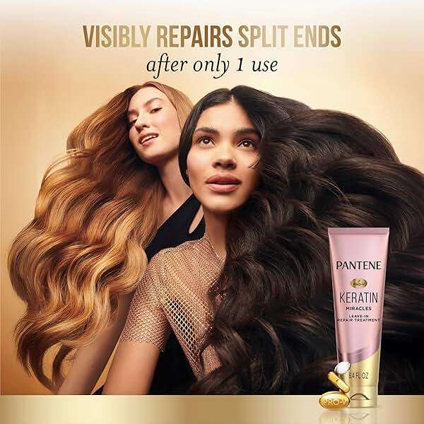 Pantene Keratin Leave-In Conditioner with Argan Oil, Protein Treatment for Dry, Damaged & Color-Treated Hair, Repairs Split Ends & Protects from Damage, Formaldehyde-Free, 8.4 Fl Oz - Image 7