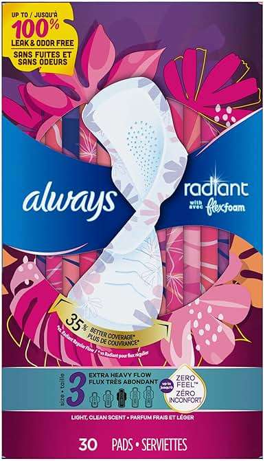 Always Radiant Feminine Pads for Women, Flexfoam Pads with Wings, Size 3, Extra Heavy Absorbency, Lightly Scented, 30 Count - Image 10