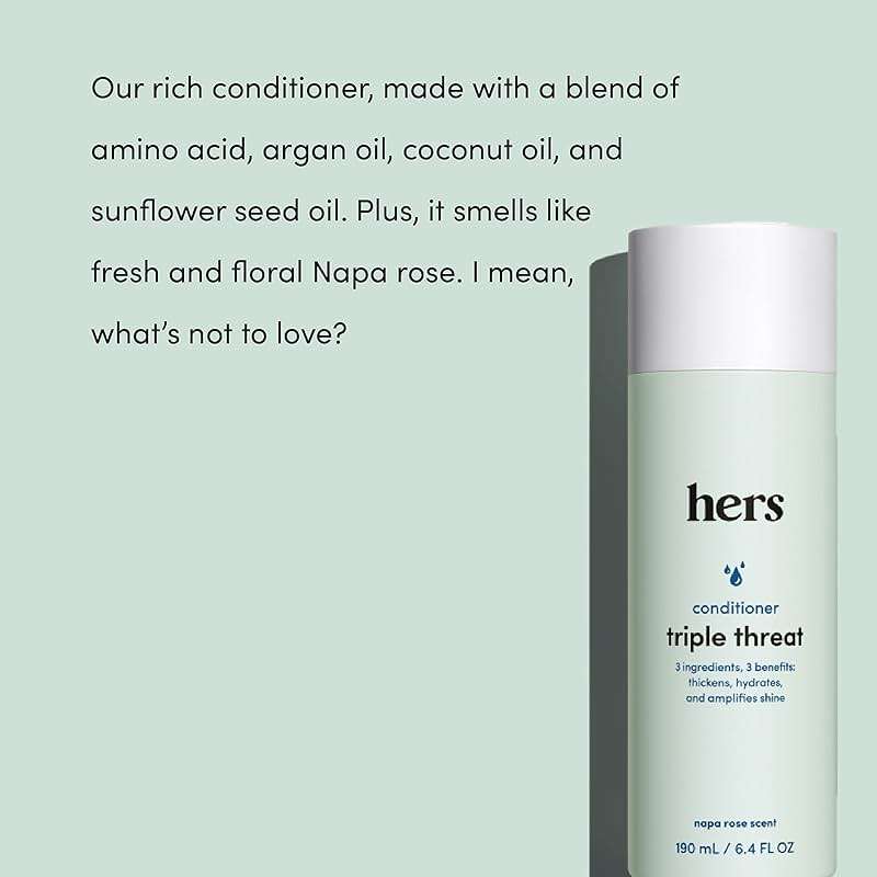 hers Triple Threat Shampoo, Conditioner, & Minoxidil Set - Includes 5% Minoxidil Foam Solution - Hair Thickening & Strengthening Formula - Paraben-Free, Vegan, Color-Safe - 3 Count - Image 4