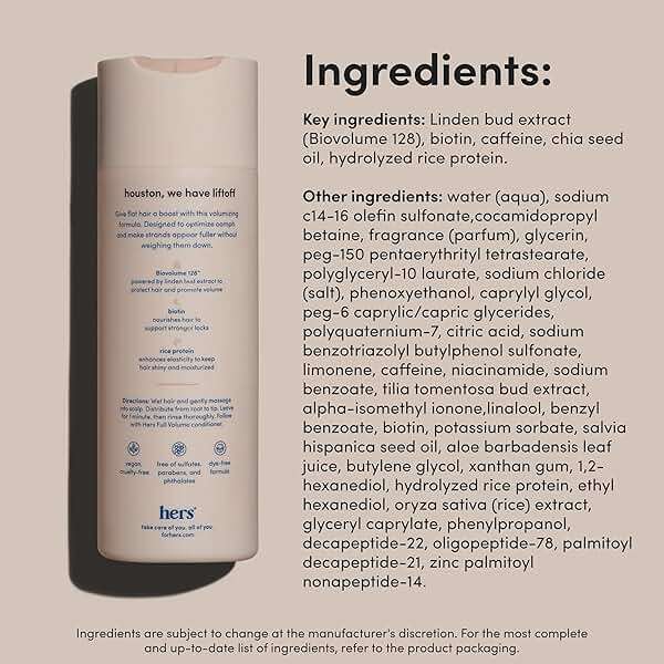 hers Full Volume Shampoo - Rice Protein & Biotin Formula - Fine Hair & Root Lift Daily Shampoo - Volumizing Hair Care - Coastal Cedar Citron Scent - 6.4 Fl Oz, 2 Pack - Image 7