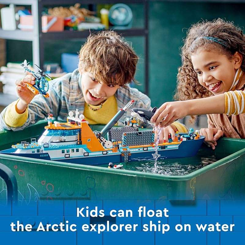 LEGO City Arctic Explorer Ship 60368 Building Toy Set, Fun Toy Gift for 7 Year Old Boys and Girls, with a Floatable Boat, Helicopter, Dinghy, ROV Sub, Viking Shipwreck, 7 Minifigures and an Orca - Image 2