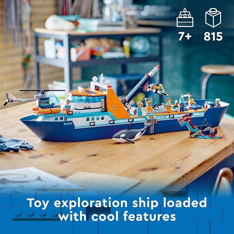 LEGO City Arctic Explorer Ship 60368 Building Toy Set, Fun Toy Gift for 7 Year Old Boys and Girls, with a Floatable Boat, Helicopter, Dinghy, ROV Sub, Viking Shipwreck, 7 Minifigures and an Orca - Image 3