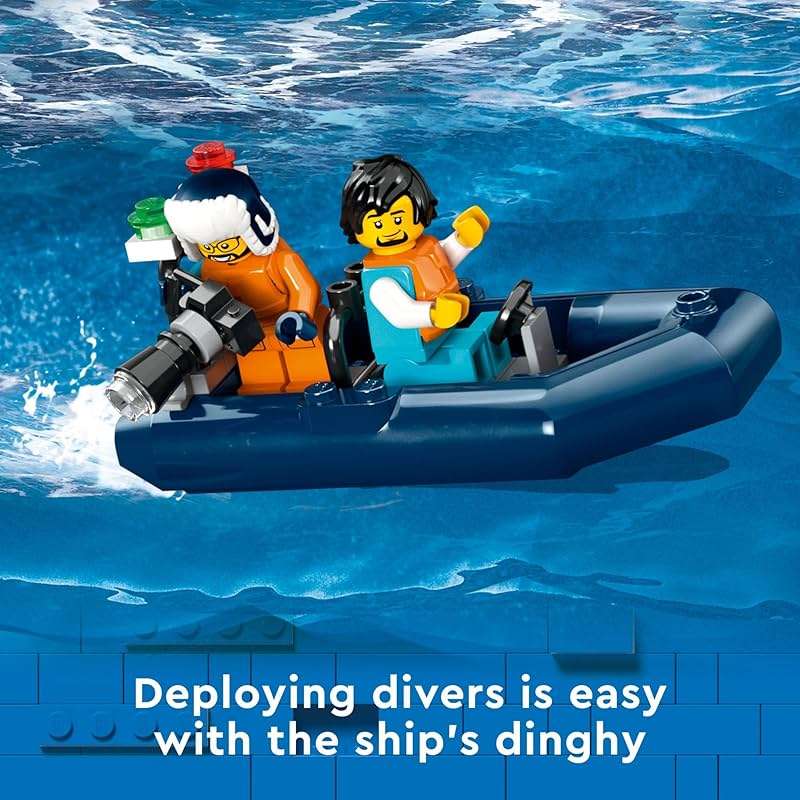 LEGO City Arctic Explorer Ship 60368 Building Toy Set, Fun Toy Gift for 7 Year Old Boys and Girls, with a Floatable Boat, Helicopter, Dinghy, ROV Sub, Viking Shipwreck, 7 Minifigures and an Orca - Image 5