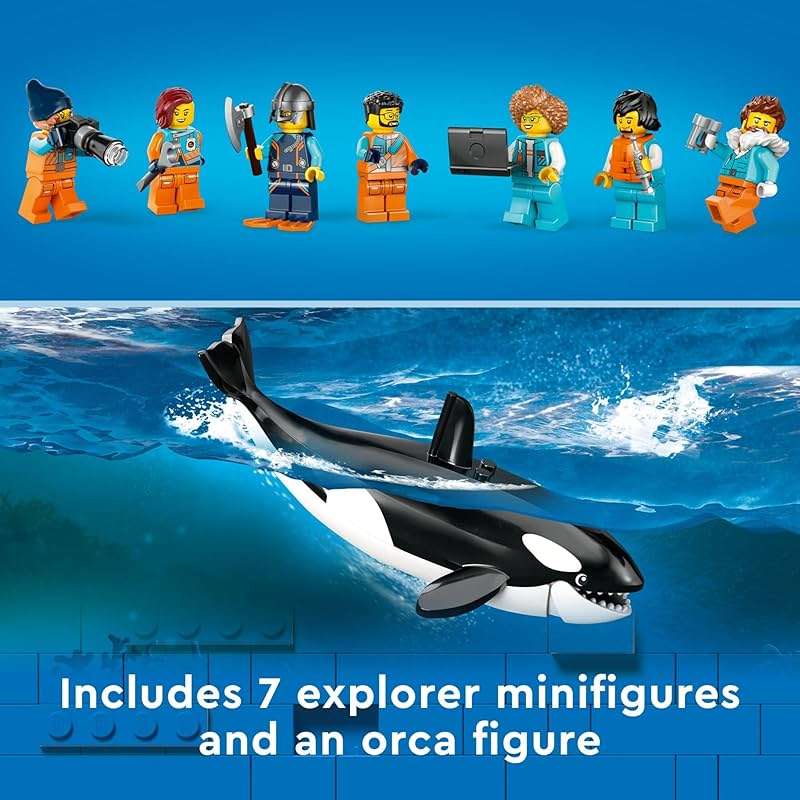 LEGO City Arctic Explorer Ship 60368 Building Toy Set, Fun Toy Gift for 7 Year Old Boys and Girls, with a Floatable Boat, Helicopter, Dinghy, ROV Sub, Viking Shipwreck, 7 Minifigures and an Orca - Image 6
