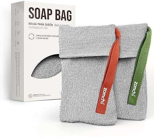 ZOMCHI Soap Saver Bags for Bar Soap, 2 Pack, Gentle Texture Grey | Nylon mesh helps create rich lather, hanging loop, quick drying design, roomy pouch for bath and shower routines - Image 1