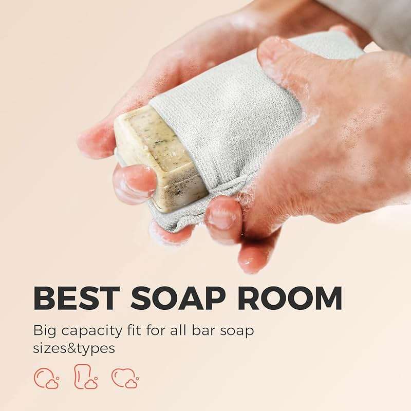 ZOMCHI Soap Saver Bags for Bar Soap, 2 Pack, Gentle Texture Grey | Nylon mesh helps create rich lather, hanging loop, quick drying design, roomy pouch for bath and shower routines - Image 5