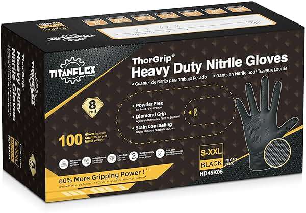 TitanFlex Heavy Duty Black Industrial Nitrile Gloves with Raised Diamond Texture, Latex Free (6mil/8mil) - Image 2