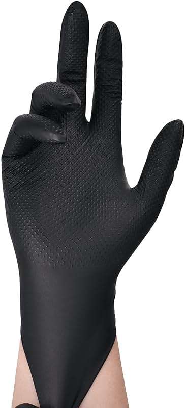 TitanFlex Heavy Duty Black Industrial Nitrile Gloves with Raised Diamond Texture, Latex Free (6mil/8mil) - Image 3