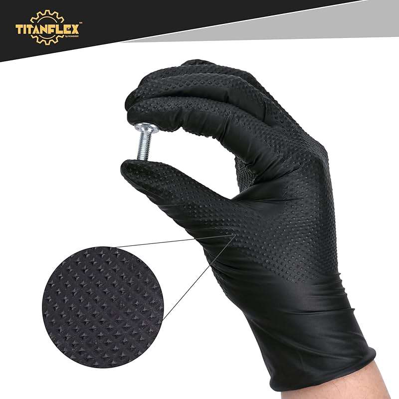 TitanFlex Heavy Duty Black Industrial Nitrile Gloves with Raised Diamond Texture, Latex Free (6mil/8mil) - Image 5