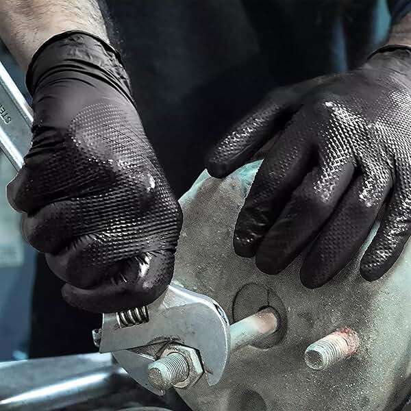 TitanFlex Heavy Duty Black Industrial Nitrile Gloves with Raised Diamond Texture, Latex Free (6mil/8mil) - Image 8