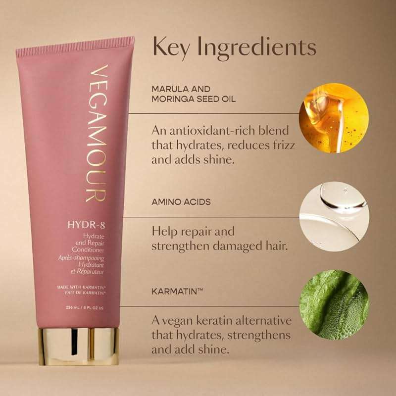 VEGAMOUR HYDR-8 Hydrate and Repair Conditioner - Hydrating Conditioner with Marula Oil, Moringa Oil, Ceramides & Biotin, Natural Conditioner for Dry Hair - Image 6