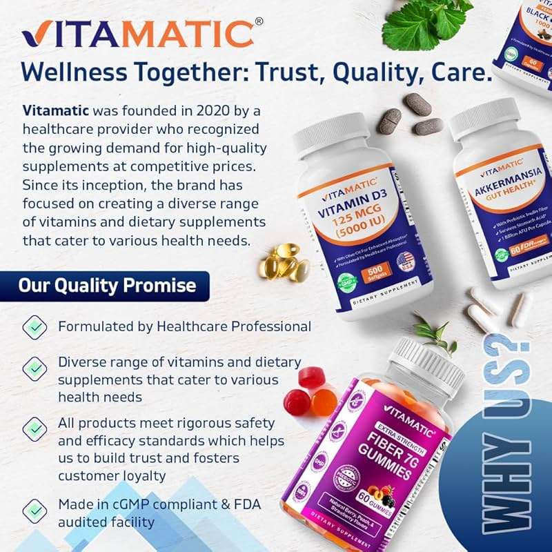 Vitamatic Vitamin D3 5000 IU (125 mcg) – 500 Mini Softgels Olive Oil-Based Formula – Cold-Pressed – 500-Day Supply – Supports Bone, Muscle & Immune Health – Non-GMO & Gluten-Free - Image 6