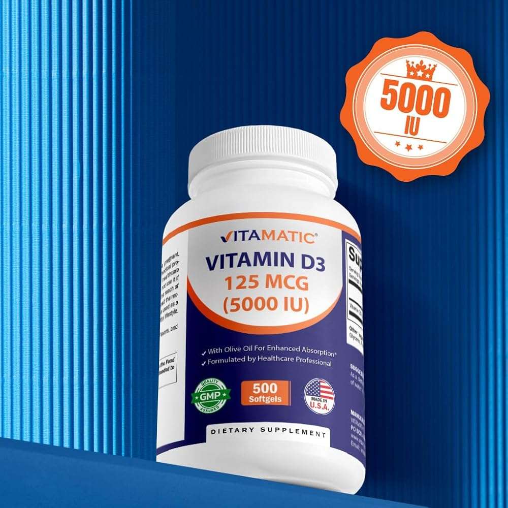 Vitamatic Vitamin D3 5000 IU (125 mcg) – 500 Mini Softgels Olive Oil-Based Formula – Cold-Pressed – 500-Day Supply – Supports Bone, Muscle & Immune Health – Non-GMO & Gluten-Free - Image 7