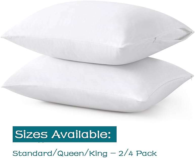 LOSAFEFE 100% Cotton Zippered Pillow Cases Standard Size Set of 4, Super Soft & Breathable Pillow Protectors with Zipper, White Pillow Case Covers 20x26 Inches - Image 2