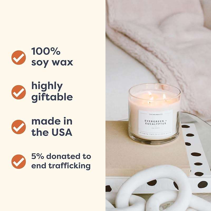 Calyan Wax Co. Seaside & Citrus 3 Wick Scented Candle - 43 Hour Burn - Luxury 3 Wick Soy Candles - Clean Soy Wax Candles - Long Lasting Large Glass Jar Candle for Home - 14.9oz - Image 3
