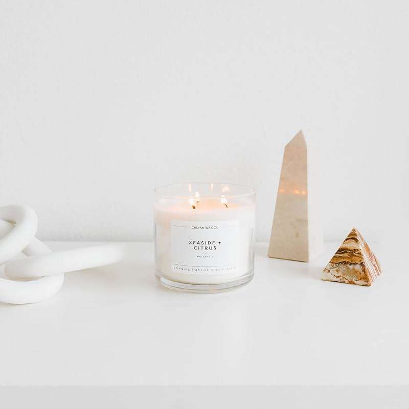 Calyan Wax Co. Seaside & Citrus 3 Wick Scented Candle - 43 Hour Burn - Luxury 3 Wick Soy Candles - Clean Soy Wax Candles - Long Lasting Large Glass Jar Candle for Home - 14.9oz - Image 5