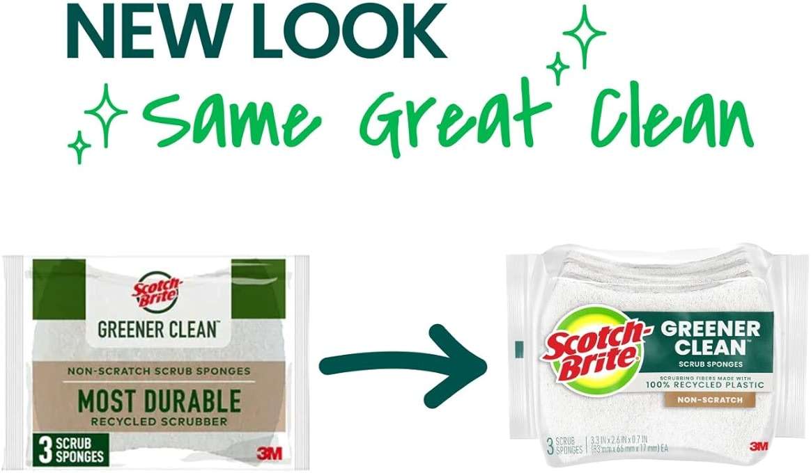 Scotch-Brite Greener Clean Non-Scratch Scrub Sponge, Sponge for Washing Dishes, Cleaning Kitchen, Superior Performance and Made with Sustainable Materials, Dishwasher Safe, 3 Scrub Sponges - Image 2