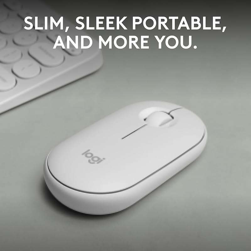 Logitech Pebble Mouse 2 M350s Slim Bluetooth Wireless Mouse, Portable, Lightweight, Customizable Button, Quiet Clicks, Easy-Switch for Windows, macOS, iPadOS, Android, Chrome OS - Tonal White - Image 2