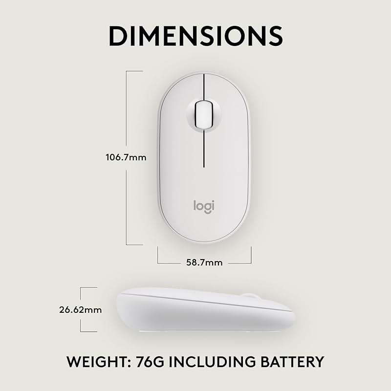 Logitech Pebble Mouse 2 M350s Slim Bluetooth Wireless Mouse, Portable, Lightweight, Customizable Button, Quiet Clicks, Easy-Switch for Windows, macOS, iPadOS, Android, Chrome OS - Tonal White - Image 8
