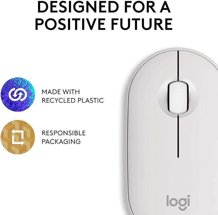 Logitech Pebble Mouse 2 M350s Slim Bluetooth Wireless Mouse, Portable, Lightweight, Customizable Button, Quiet Clicks, Easy-Switch for Windows, macOS, iPadOS, Android, Chrome OS - Tonal White - Image 10