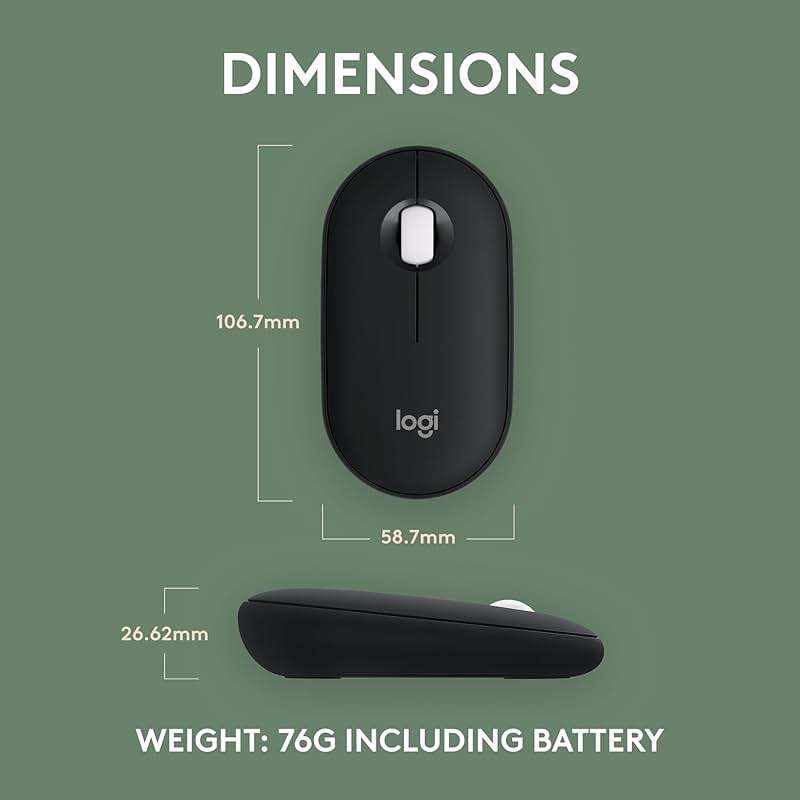 Logitech Pebble Mouse 2 M350s Slim Bluetooth Wireless Mouse, Portable, Lightweight, Customizable Button, Quiet Clicks, Easy-Switch for Windows, macOS, iPadOS, Android, Chrome OS - Black - Image 8