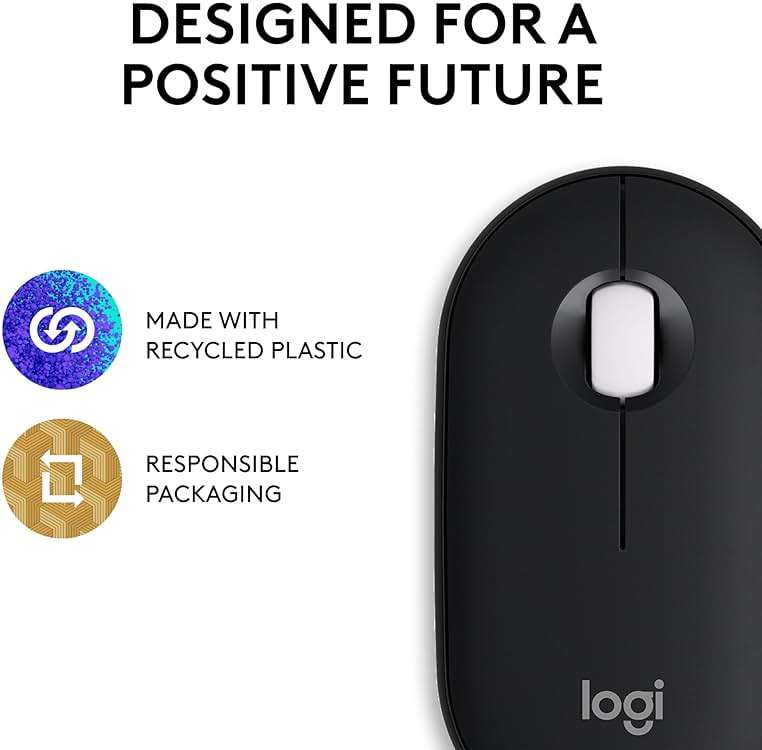 Logitech Pebble Mouse 2 M350s Slim Bluetooth Wireless Mouse, Portable, Lightweight, Customizable Button, Quiet Clicks, Easy-Switch for Windows, macOS, iPadOS, Android, Chrome OS - Black - Image 10
