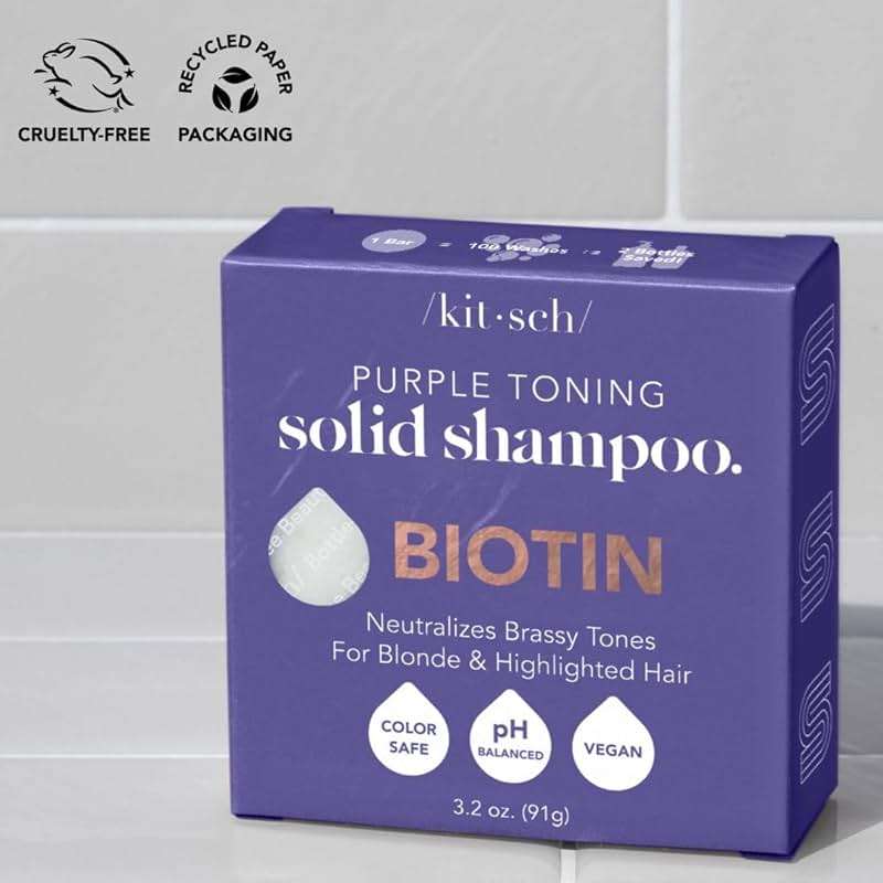 Kitsch Toning Purple Shampoo For Blondes & Color Treated Hair - Shampoo Bar For Women and Men - Biotin Shampoo for Strengthening & Neutralizing Brassy Tones - Vegan, Silicone & Sulfate Free - 3.2 oz - Image 7