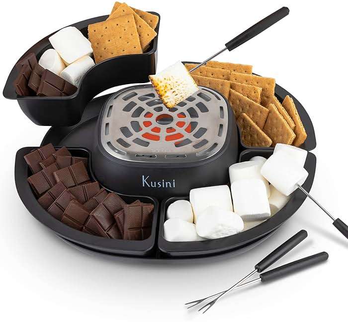 Kusini Smores Maker Tabletop Indoor - Flameless Electric Marshmallow Roaster – 4 Detachable Trays & 4 Roasting Forks – Gift Set & Date Night Idea. Movie Night Supplies & Housewarming Gift - Image 1